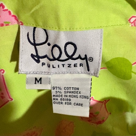Vintage Lilly Pulitzer Lime Green Wrap Blouse with Pink Umbrella Print Sz M - Picture 5 of 5